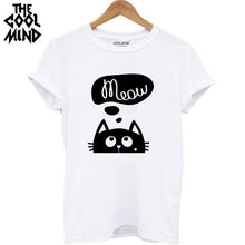 Load image into Gallery viewer, COOLMIND QI0232B 100% cotton cat print women T shirt casual short sleeve Tshirt female o-neck loose women t-shirt tops tee shirt