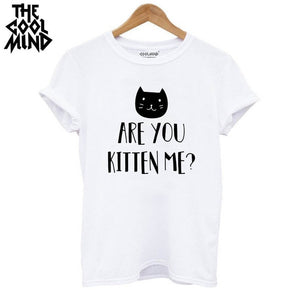 COOLMIND QI0232B 100% cotton cat print women T shirt casual short sleeve Tshirt female o-neck loose women t-shirt tops tee shirt