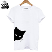 Load image into Gallery viewer, COOLMIND QI0232B 100% cotton cat print women T shirt casual short sleeve Tshirt female o-neck loose women t-shirt tops tee shirt