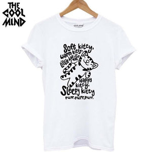 COOLMIND QI0232B 100% cotton cat print women T shirt casual short sleeve Tshirt female o-neck loose women t-shirt tops tee shirt