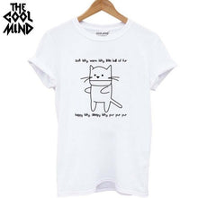 Load image into Gallery viewer, COOLMIND QI0232B 100% cotton cat print women T shirt casual short sleeve Tshirt female o-neck loose women t-shirt tops tee shirt