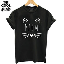 Load image into Gallery viewer, COOLMIND QI0232B 100% cotton cat print women T shirt casual short sleeve Tshirt female o-neck loose women t-shirt tops tee shirt