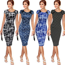 Load image into Gallery viewer, 2018 New Sexy Women Pencil Dresses Short Sleeve Summer Bandage Evening Party O-neck Bodycon Slim Polka Dot Dress Knee Length