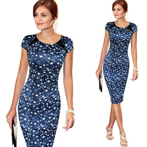 2018 New Sexy Women Pencil Dresses Short Sleeve Summer Bandage Evening Party O-neck Bodycon Slim Polka Dot Dress Knee Length