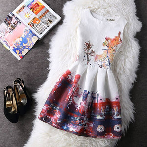 Fashion Summer Dress Women A-Line Flower Print Maxi Party Casual Vintage Dresses Elegant Sleeveless Ladies Dress Vestidos Q305