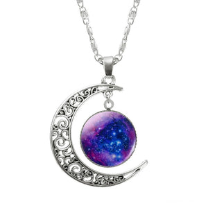 KISSWIF Silver Color Jewelry Fashion Moon Statement Necklace Glass Galaxy Lovely Necklace&Pendants Fine Jewerly Wholesale