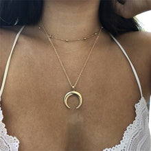 Load image into Gallery viewer, KISSWIF Bohemian Double-angle Necklace Gold Silver Moon Layered Necklace Crescent Moon Horn Pendant Jewelry for Women Gift