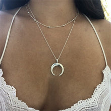 Load image into Gallery viewer, KISSWIF Bohemian Double-angle Necklace Gold Silver Moon Layered Necklace Crescent Moon Horn Pendant Jewelry for Women Gift