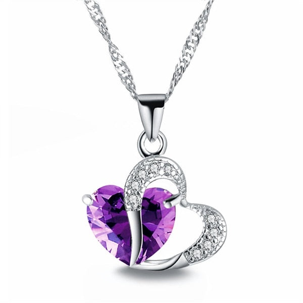 FAMSHIN 2018 Sell like Hot Cakes 6 colors Top Class lady Fashion Heart Pendant Necklace Crystal jewelry New Girls Women Jewelry