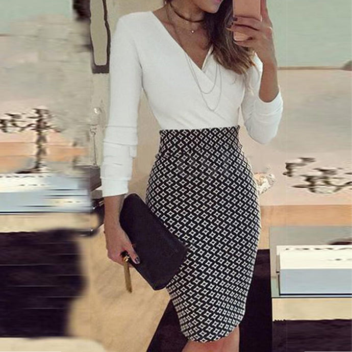 office lady elegant dress Women Formal Business Stretch Evening Slim Pencil Dress fashion plaid patchwork party dresses vestido