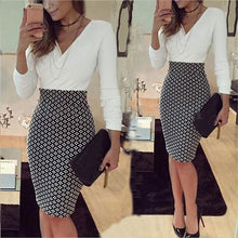 Load image into Gallery viewer, office lady elegant dress Women Formal Business Stretch Evening Slim Pencil Dress fashion plaid patchwork party dresses vestido