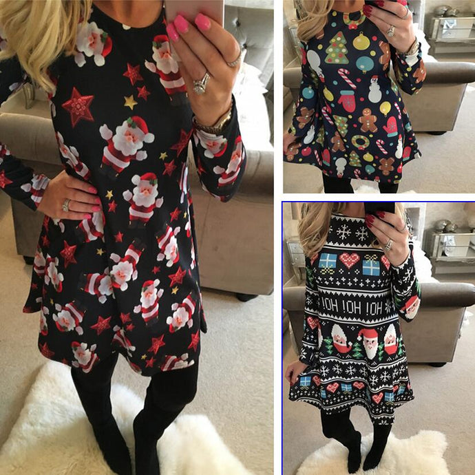 S-5XL Large Size Winter Women Dresses Casual Cute Printed Christmas Dress Casual 2019 Loose Party Short Dress Plus Size Vestidos