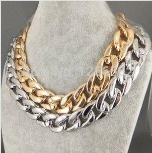 New Fashion Jewelry Concise Golden Silver Black Punk Metal Chunky Chain Choker Necklace For Men Women Accessories