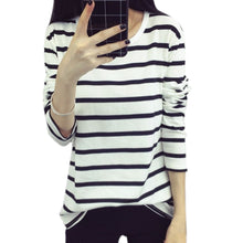 Load image into Gallery viewer, Autumn Shirt Stripes Hoodies For Women Sweatshirts Casual Navy Black White Striped Thin Bottoming T-shirts