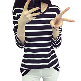 Autumn Shirt Stripes Hoodies For Women Sweatshirts Casual Navy Black White Striped Thin Bottoming T-shirts