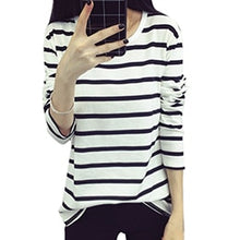 Load image into Gallery viewer, Autumn Shirt Stripes Hoodies For Women Sweatshirts Casual Navy Black White Striped Thin Bottoming T-shirts