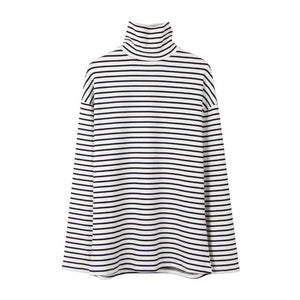 2019 New Black White Striped Long Sleeve T Shirts Women Loose T-shirt Womens Female Fashion Korean Style School Students Females