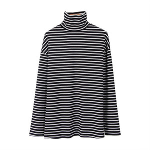 2019 New Black White Striped Long Sleeve T Shirts Women Loose T-shirt Womens Female Fashion Korean Style School Students Females