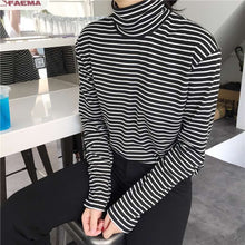 Load image into Gallery viewer, Fashion Black White Striped Women Long Sleeve T-shirt