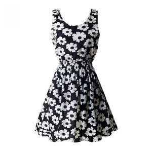 Fashion Summer Women Beach Chiffon Black Dress Sleeveless Sundress Sexy Ladies Floral Tank Party Evening Mini Dress M-XXL Hot