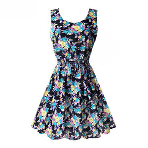 Fashion Summer Women Beach Chiffon Black Dress Sleeveless Sundress Sexy Ladies Floral Tank Party Evening Mini Dress M-XXL Hot