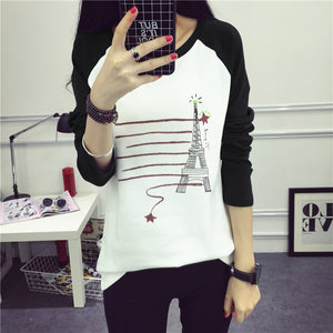 Cute Cat Harajuku T-Shirt 2019 Spring Summer New Women Animals Printed T-Shirt Cotton O-Neck Full Sleeve Korean Style Tops Tees