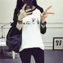 Load image into Gallery viewer, Cute Cat Harajuku T-Shirt 2019 Spring Summer New Women Animals Printed T-Shirt Cotton O-Neck Full Sleeve Korean Style Tops Tees