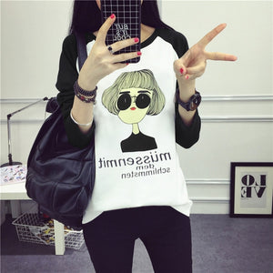 Cute Cat Harajuku T-Shirt 2019 Spring Summer New Women Animals Printed T-Shirt Cotton O-Neck Full Sleeve Korean Style Tops Tees