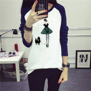 Cute Cat Harajuku T-Shirt 2019 Spring Summer New Women Animals Printed T-Shirt Cotton O-Neck Full Sleeve Korean Style Tops Tees