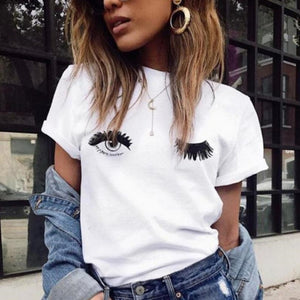 Blink Eyes Print T Shirt Women Short Sleeve O Neck Loose Tshirt 2019 Summer Women Tee Shirt Tops Camisetas Mujer