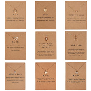 Fashion Tiny Dainty Flower Heart Pendant Necklace Wish Card Gold Charm Necklace Jewelry For Women Accessories Girlfriend Gifts