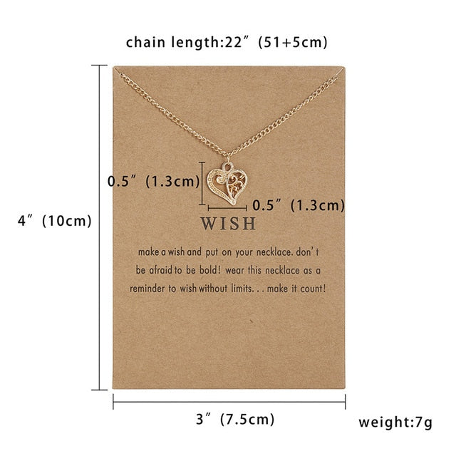 Fashion Tiny Dainty Flower Heart Pendant Necklace Wish Card Gold Charm Necklace Jewelry For Women Accessories Girlfriend Gifts