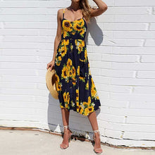 Load image into Gallery viewer, 2019 Summer Sunflower Dress Women Party Dress Plus Size Flower Beach Dress Female Floral Backless Midi Striped Dress Ladies 3XL