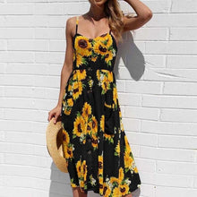 Load image into Gallery viewer, 2019 Summer Sunflower Dress Women Party Dress Plus Size Flower Beach Dress Female Floral Backless Midi Striped Dress Ladies 3XL