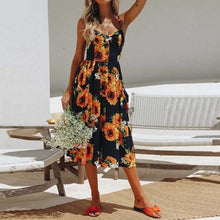 Load image into Gallery viewer, 2019 Summer Sunflower Dress Women Party Dress Plus Size Flower Beach Dress Female Floral Backless Midi Striped Dress Ladies 3XL