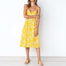 Load image into Gallery viewer, 2019 Summer Sunflower Dress Women Party Dress Plus Size Flower Beach Dress Female Floral Backless Midi Striped Dress Ladies 3XL