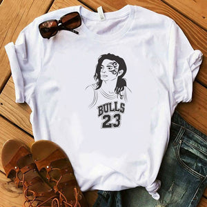 Fashion Ladies Michael Jackson Moonwalker T Shirt King Of Pop Music Graphic Art DarinaIrina handmade print White Women Tshirt