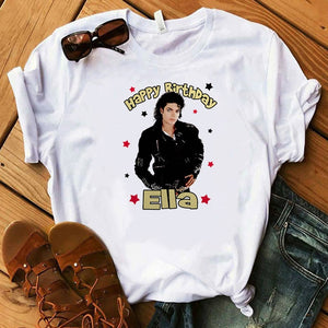 Fashion Ladies Michael Jackson Moonwalker T Shirt King Of Pop Music Graphic Art DarinaIrina handmade print White Women Tshirt