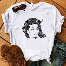 Load image into Gallery viewer, Fashion Ladies Michael Jackson Moonwalker T Shirt King Of Pop Music Graphic Art DarinaIrina handmade print White Women Tshirt