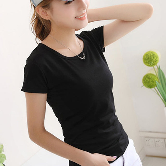 Summer Basic T-Shirt Women Solid Color T Shirt Short Sleeve O-Neck Casual Slim Tee Shirt Camiseta Feminina Black White