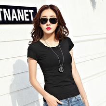 Load image into Gallery viewer, 2019 Spring Summer Women Cotton T-shirt Black V-Neck Short Sleeve Female Tee Slim White T-Shirt Casual Solid Lady Tshirt Tops