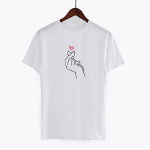 Load image into Gallery viewer, Summer Women Tops Korean Style Kpop Finger Heart Print O-neck Short Sleeve Ulzzang Tees Harajuku Fashion T Shirt Couple Clothes