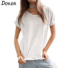 Load image into Gallery viewer, Summer Striped T Shirt Women Casual O-neck Short Sleeve Cotton Tops Tee Shirt 2019 New Basic Style White Cheap T-shirt