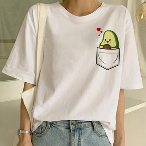 Cartoon Avocado Vegan Short Sleeve Cute T-shirt