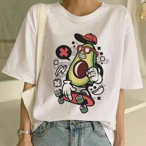 Cartoon Avocado Vegan Short Sleeve Cute T-shirt