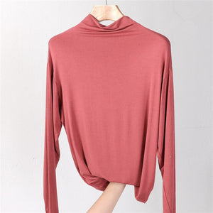 100% cotton long sleeve Solid Turtleneck t-shirt women high stretch slim tops spring autumn skinny Basic Bottoming tshirt tight